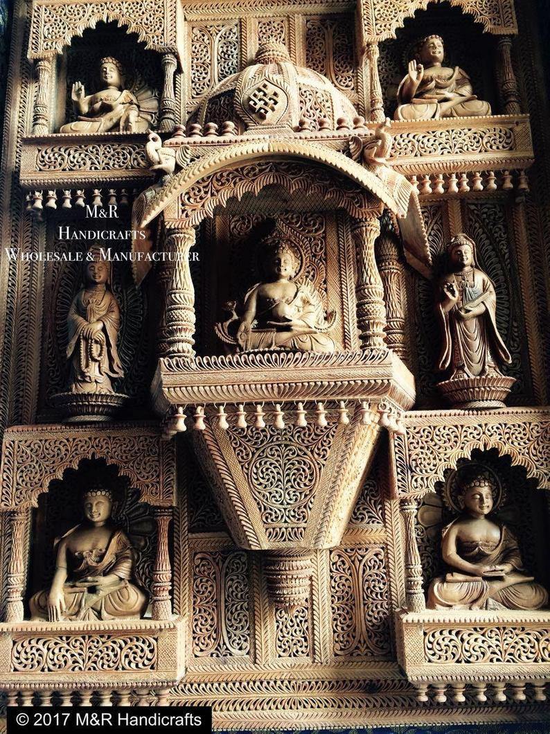 Sandalwood Carved BUDDHA Wall Hanging JHAROKHA Decorative Piece - Arts99 - Online Art Gallery
