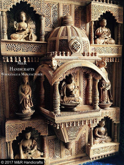 Sandalwood Carved BUDDHA Wall Hanging JHAROKHA Decorative Piece - Arts99 - Online Art Gallery