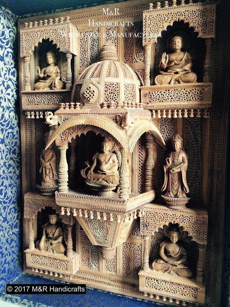 Sandalwood Carved BUDDHA Wall Hanging JHAROKHA Decorative Piece - Arts99 - Online Art Gallery