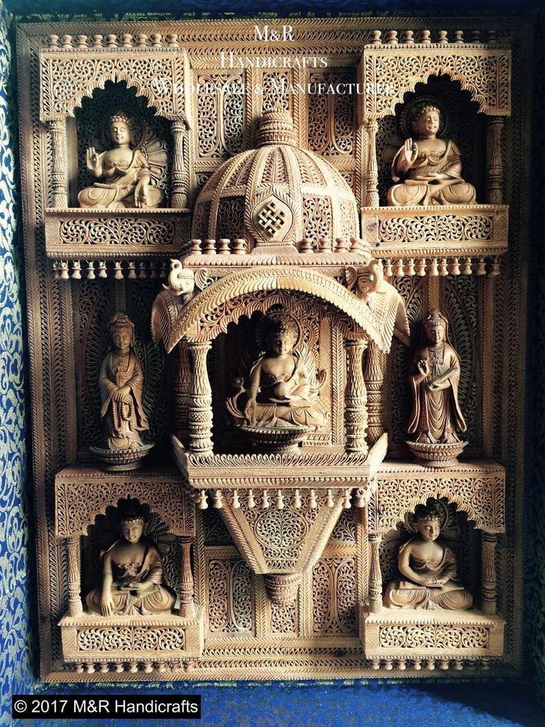 Sandalwood Carved BUDDHA Wall Hanging JHAROKHA Decorative Piece - Arts99 - Online Art Gallery