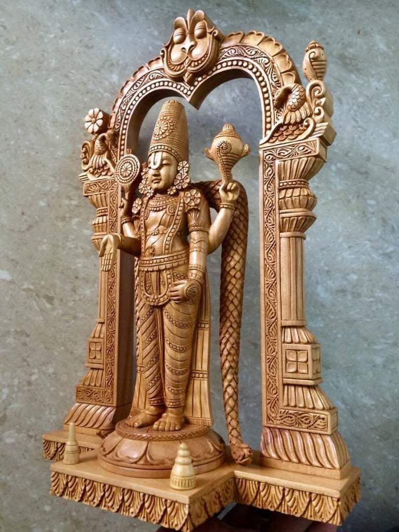 Wooden Fine Carved TIRUPATI BALAJI Statue - Arts99 - Online Art Gallery