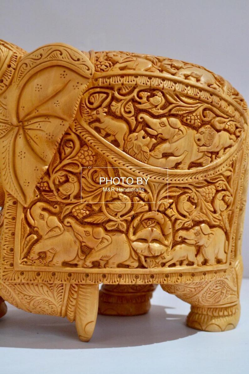 Wooden Very Fine Carved Elephant with Body Carving - Arts99 - Online Art Gallery