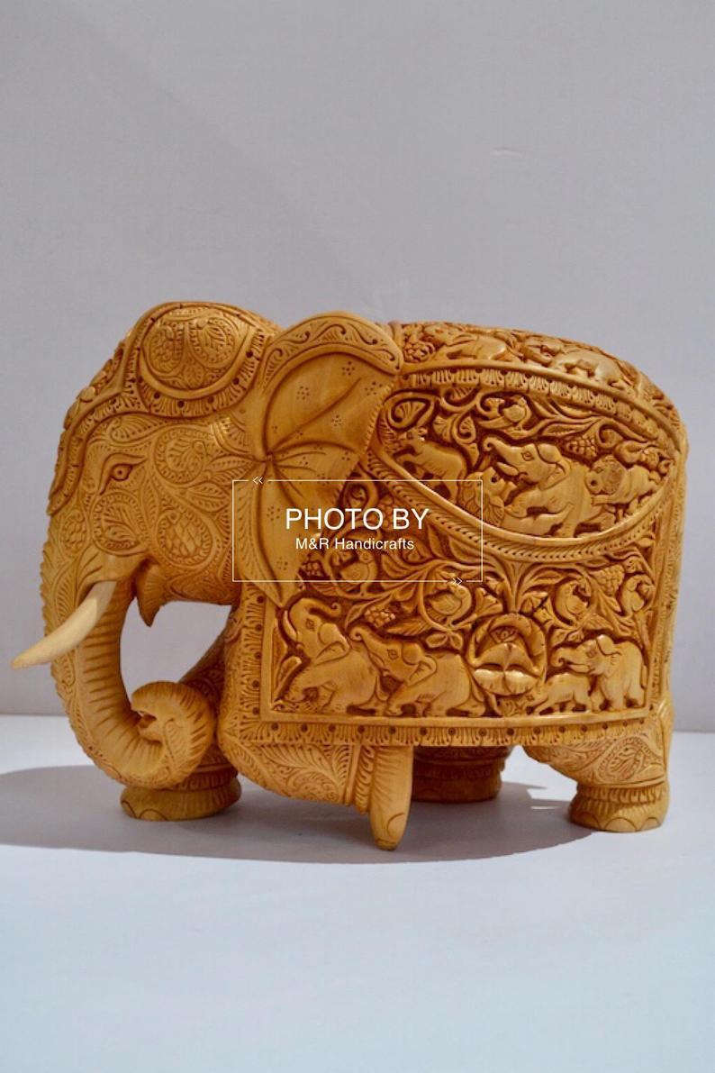 Wooden Very Fine Carved Elephant with Body Carving - Arts99 - Online Art Gallery