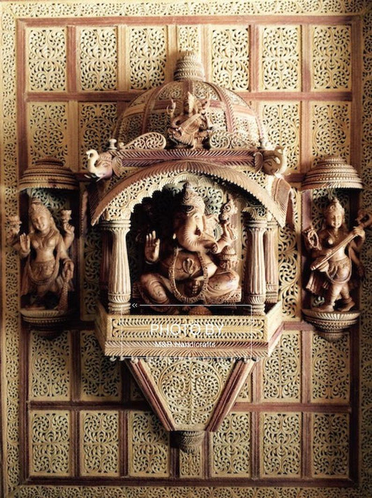 Sandalwood Carved GANESH DARBAR JHAROKHA - Arts99 - Online Art Gallery