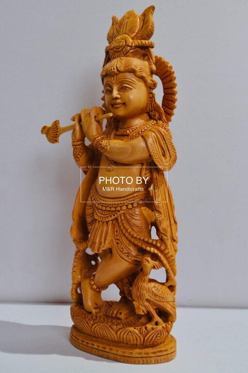 Wooden Hand Carved Baal Krishna Standing - Arts99 - Online Art Gallery
