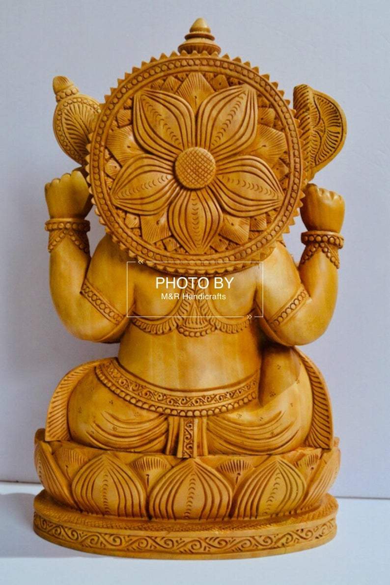 Wooden fine Hand Carved Lord Ganesha Sitting Statue - Arts99 - Online Art Gallery