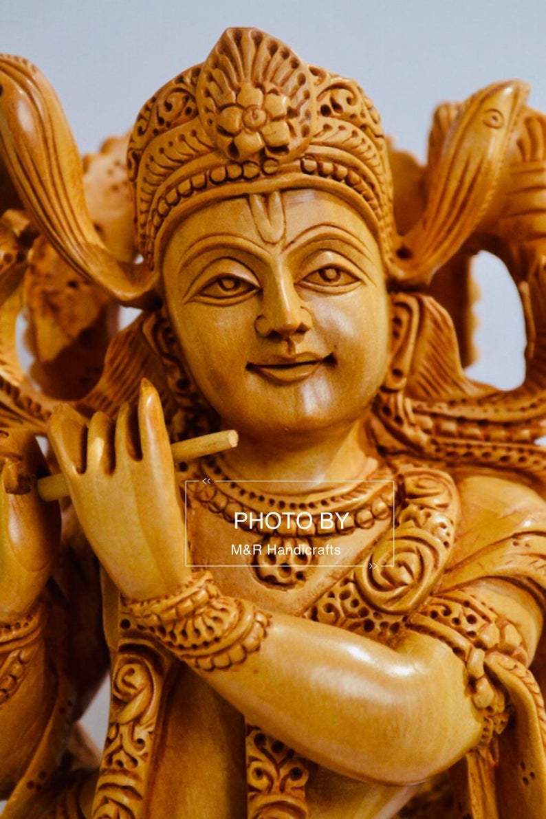 Wooden Fine Hand Carved Standing Krishna Statue - Arts99 - Online Art Gallery