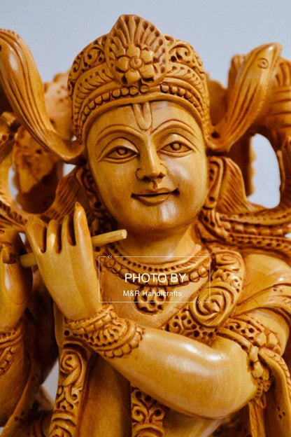 Wooden Fine Hand Carved Standing Krishna Statue - Arts99 - Online Art Gallery