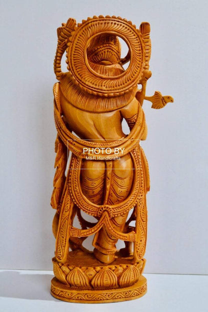 Wooden Fine Hand Carved Standing Krishna Statue - Arts99 - Online Art Gallery