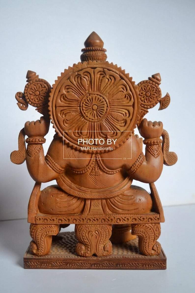 Sandalwood Beautifully Hand Carved Ganesha Sitting Statue - Arts99 - Online Art Gallery