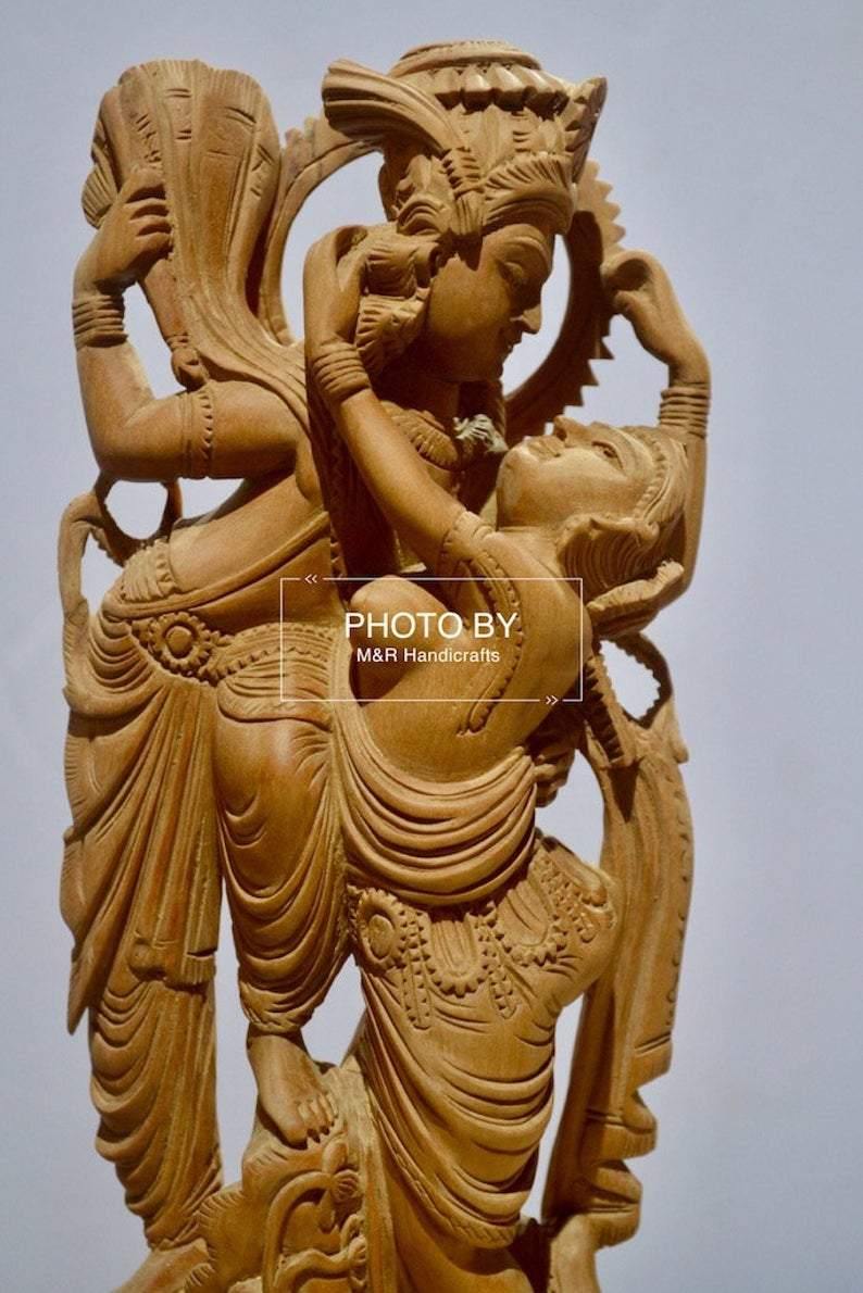 Collective Sandalwood Radha Krishna Love Scene Statue - Arts99 - Online Art Gallery