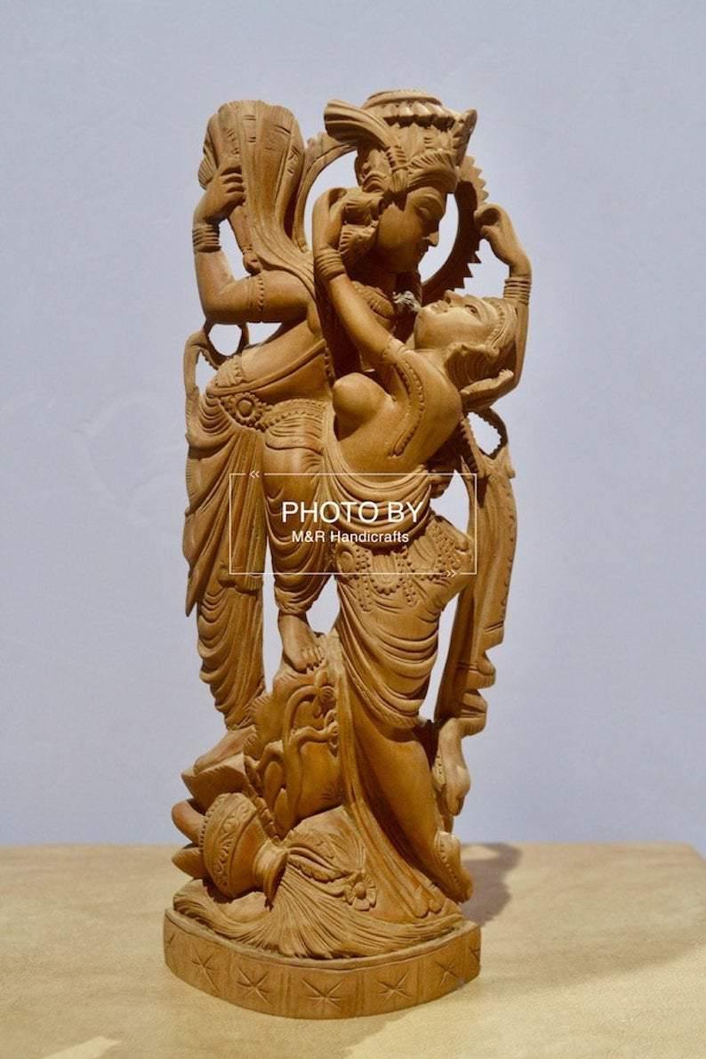 Collective Sandalwood Radha Krishna Love Scene Statue - Arts99 - Online Art Gallery