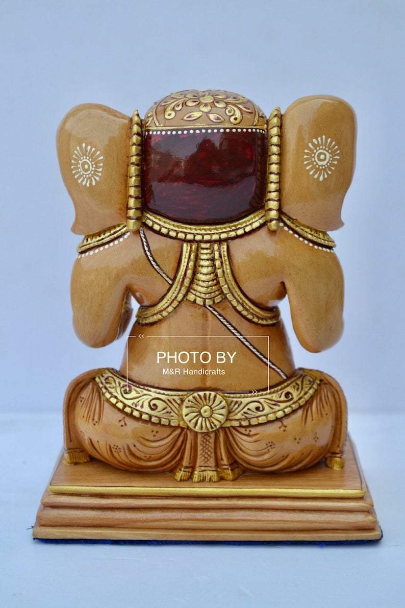 Wooden Hand Painted Baby Ganesha Statue - Arts99 - Online Art Gallery