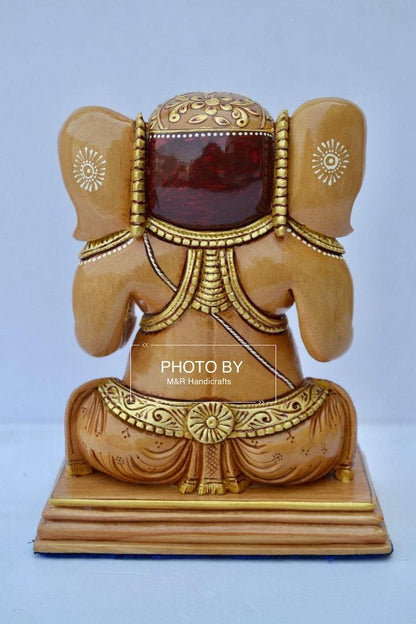Wooden Hand Painted Baby Ganesha Statue - Arts99 - Online Art Gallery