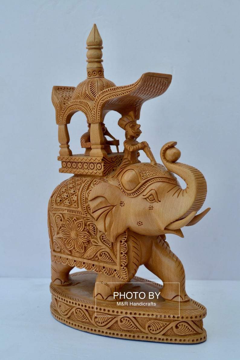 Wooden Hand Carved Ambabari Elephant Statue - Arts99 - Online Art Gallery