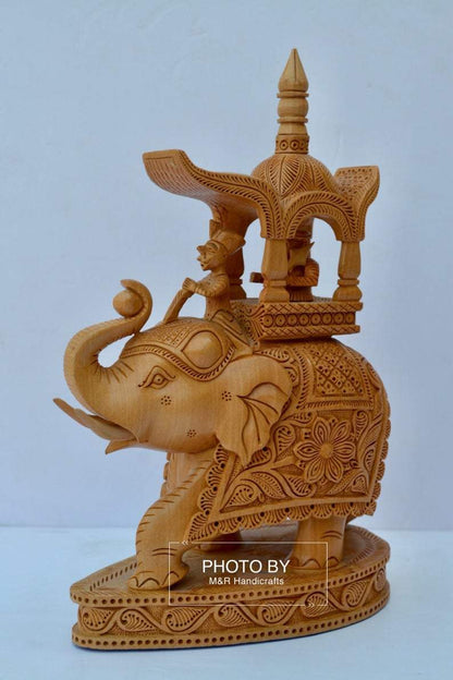Wooden Hand Carved Ambabari Elephant Statue - Arts99 - Online Art Gallery