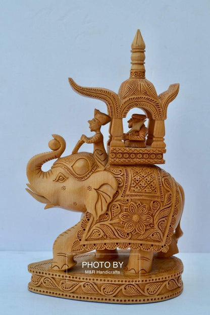Wooden Hand Carved Ambabari Elephant Statue - Arts99 - Online Art Gallery