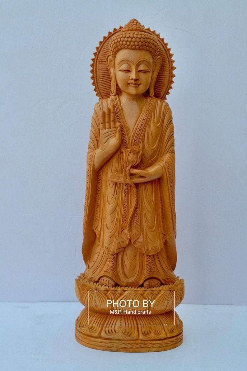 Wooden Standing Buddha Statue Big- 15 inches - Arts99 - Online Art Gallery