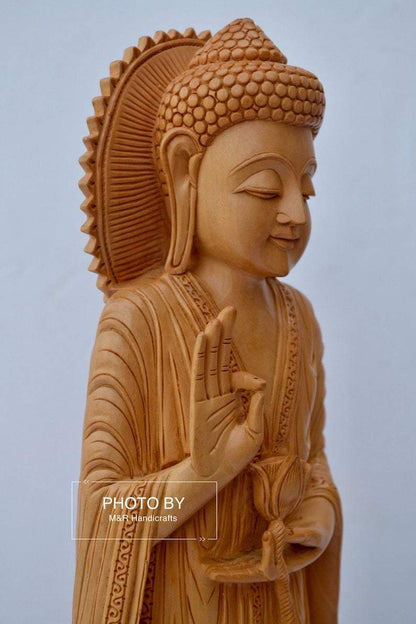 Wooden Standing Buddha Statue Big- 15 inches - Arts99 - Online Art Gallery