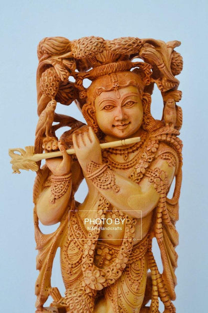 Wooden fine carved baby krishna statue - Arts99 - Online Art Gallery