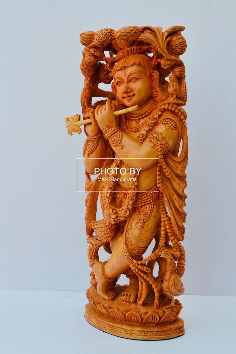 Wooden fine carved baby krishna statue - Arts99 - Online Art Gallery