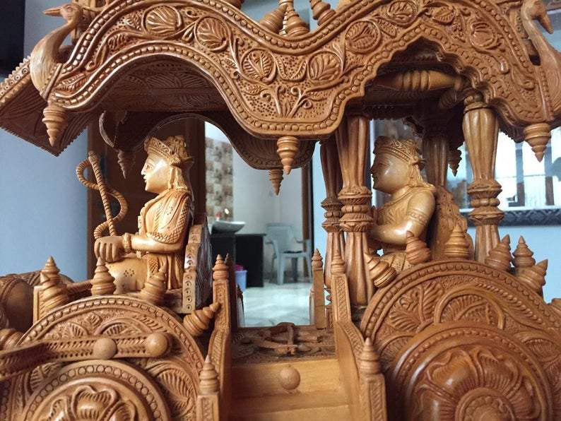 Wooden Fine Hand Carved Chariot or Arjuna Raath - Arts99 - Online Art Gallery