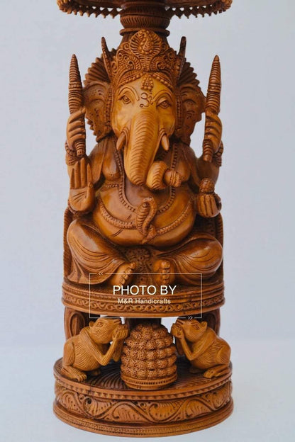 Sandalwood Beautifully Hand Carved Ganesha Chatri or umbrella - Arts99 - Online Art Gallery