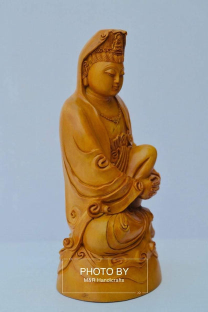 Sandalwood Hand Carved Sitting Lady Buddha Statue - Arts99 - Online Art Gallery