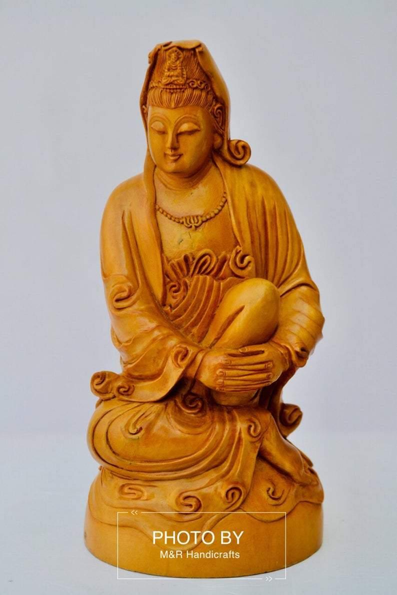 Sandalwood Hand Carved Sitting Lady Buddha Statue - Arts99 - Online Art Gallery
