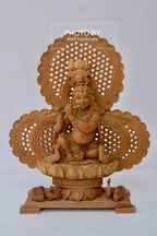 Sandalwood Carved Baby Krishna Statue with Unique Base - Arts99 - Online Art Gallery