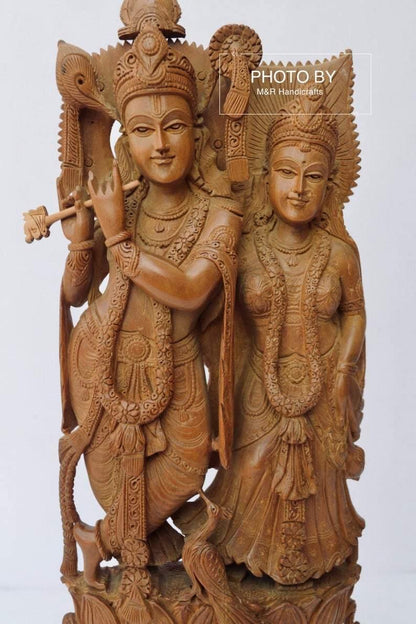Vintage Sandalwood Beautifully Carved Radha Krishna Statue - Arts99 - Online Art Gallery