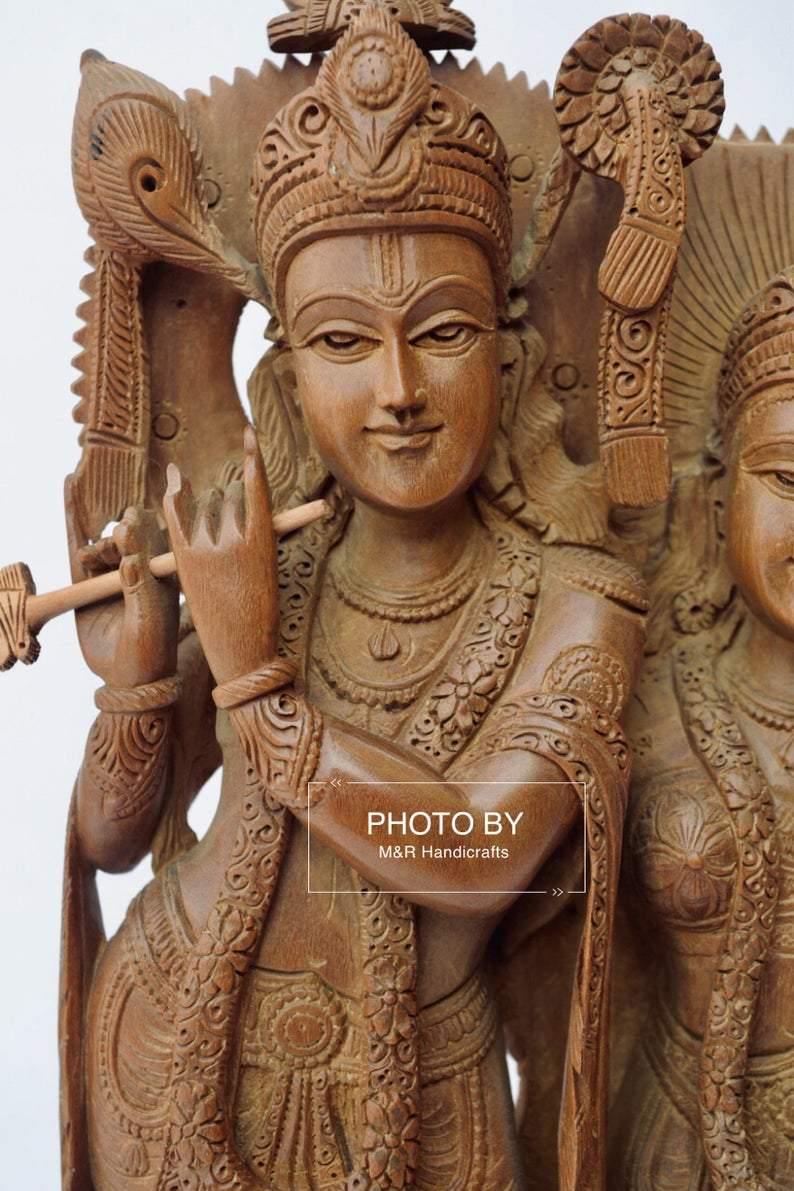 Vintage Sandalwood Beautifully Carved Radha Krishna Statue - Arts99 - Online Art Gallery