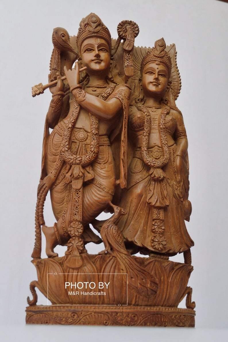 Vintage Sandalwood Beautifully Carved Radha Krishna Statue - Arts99 - Online Art Gallery