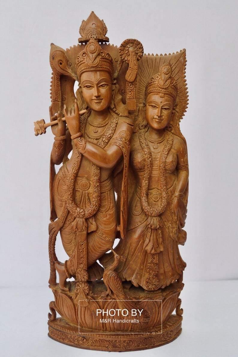 Vintage Sandalwood Beautifully Carved Radha Krishna Statue - Arts99 - Online Art Gallery