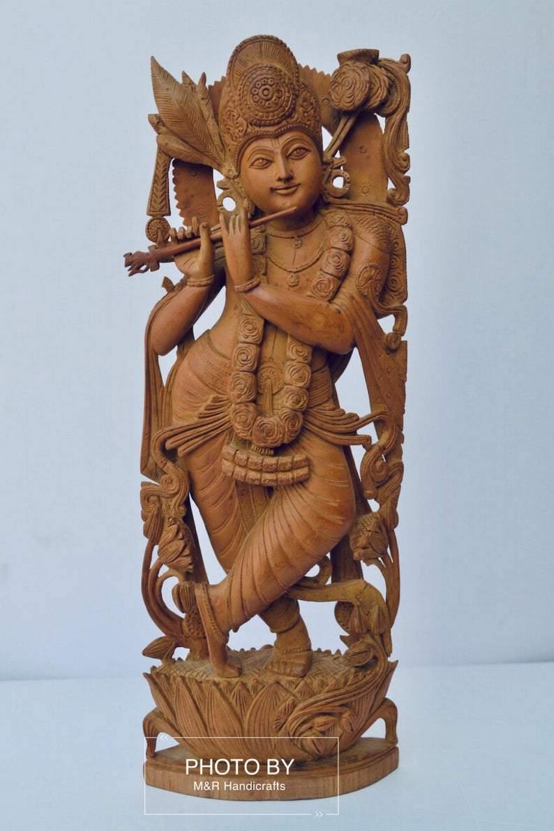 Vintage Sandalwood Carved Lord Krishna statue - Arts99 - Online Art Gallery