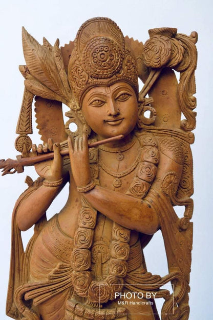 Vintage Sandalwood Carved Lord Krishna statue - Arts99 - Online Art Gallery