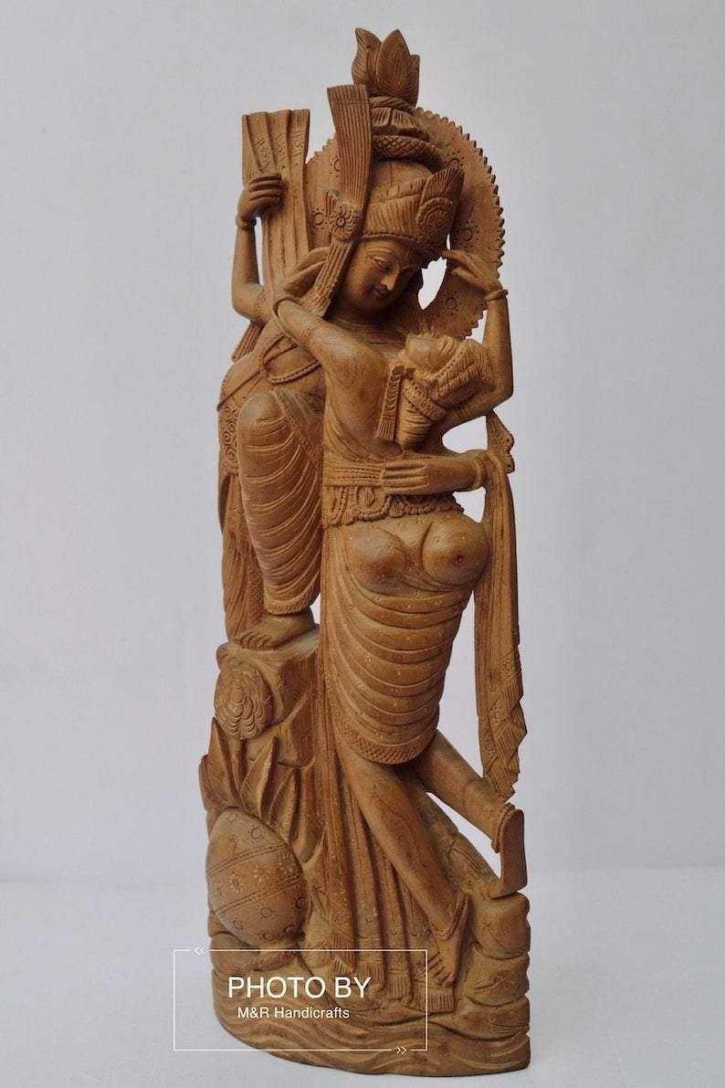 Collective Sandalwood Rare Radha Krishna Love Scene Statue - Arts99 - Online Art Gallery