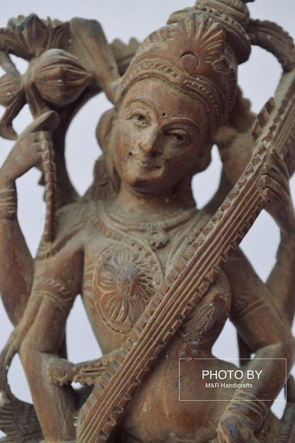 Vintage Sandalwood Carved Rare Goddess Saraswati Statue - Arts99 - Online Art Gallery