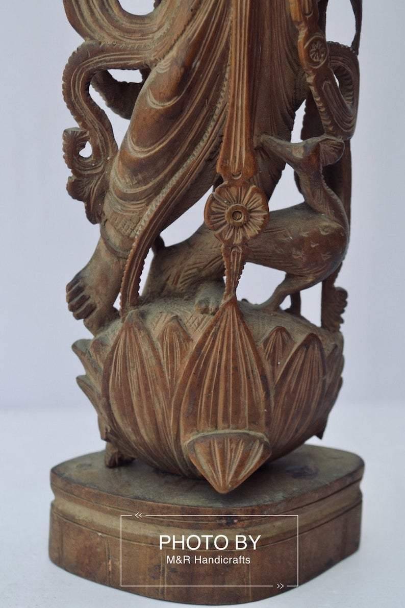 Vintage Sandalwood Carved Rare Goddess Saraswati Statue - Arts99 - Online Art Gallery
