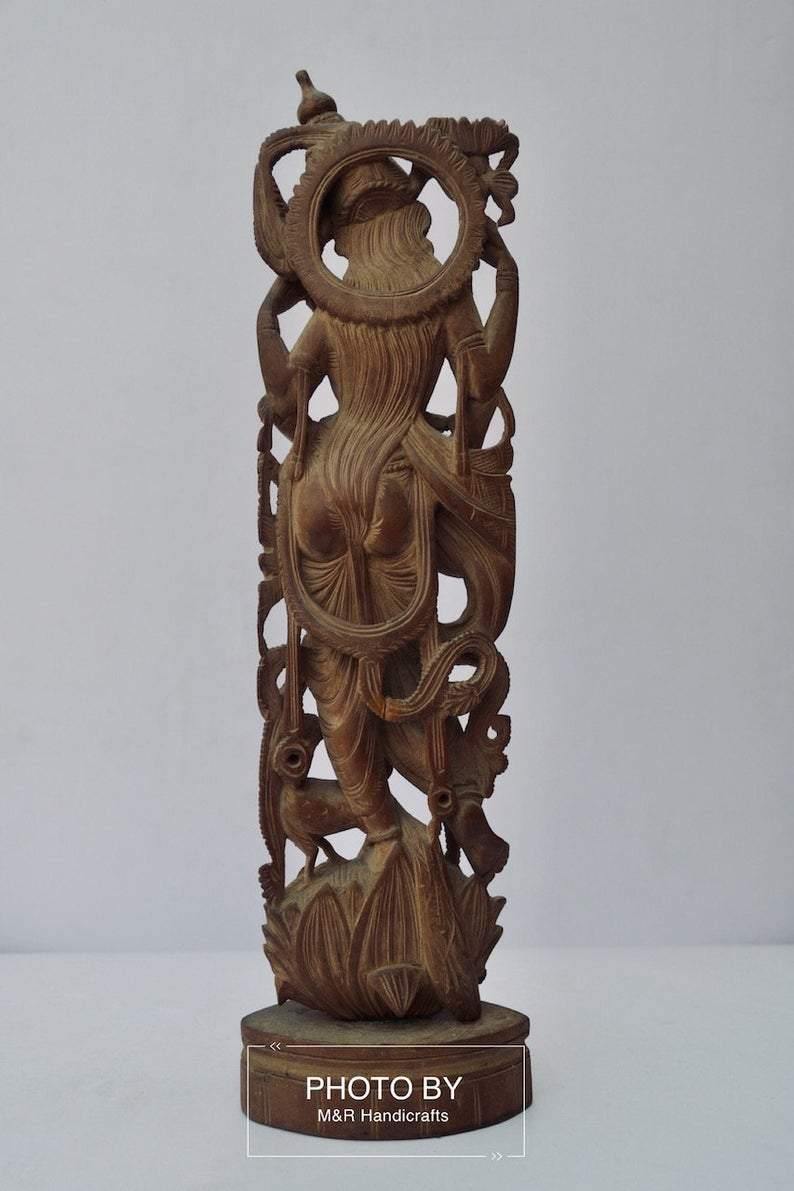Vintage Sandalwood Carved Rare Goddess Saraswati Statue - Arts99 - Online Art Gallery