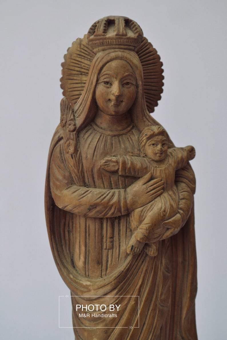 Antique Sandalwood Carved Mother Mary with Infant Jesus statue - Arts99 - Online Art Gallery