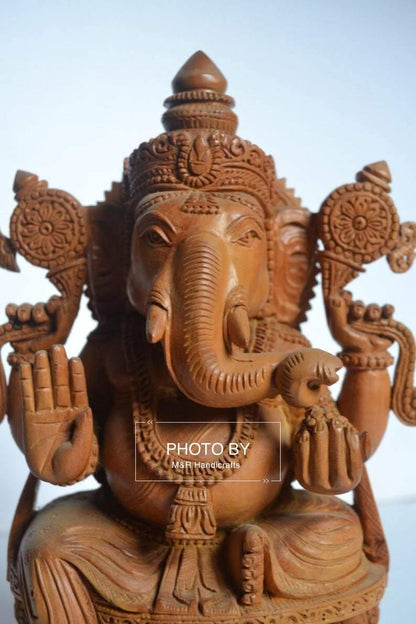 Sandalwood Beautifully Hand Carved Ganesha Sitting Statue - Arts99 - Online Art Gallery