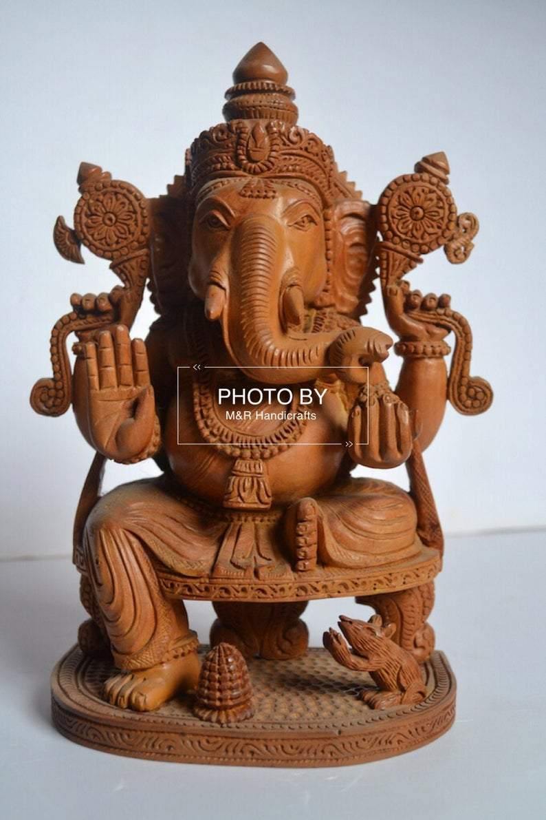 Sandalwood Beautifully Hand Carved Ganesha Sitting Statue - Arts99 - Online Art Gallery