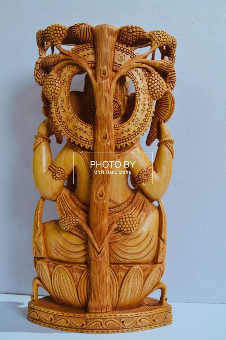 Wooden Fine Carved Ganesha Statue Under Tree - Arts99 - Online Art Gallery