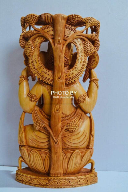 Wooden Fine Carved Ganesha Statue Under Tree - Arts99 - Online Art Gallery
