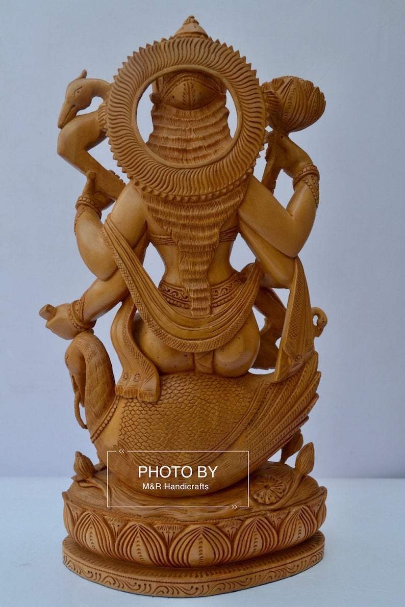 Beautifully Hand Carved Wooden Goddess Saraswati Statue - Arts99 - Online Art Gallery