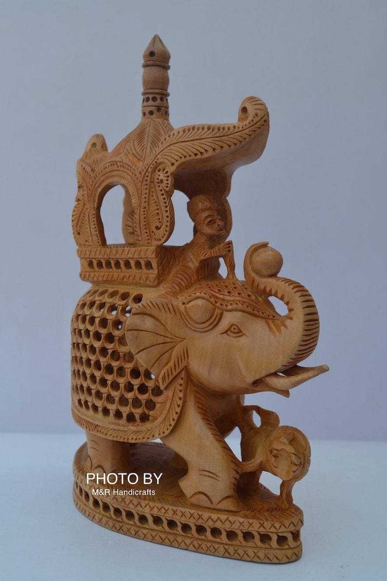 Wooden Hand Carved Under Cut Ambabari Elephant Statue - Arts99 - Online Art Gallery
