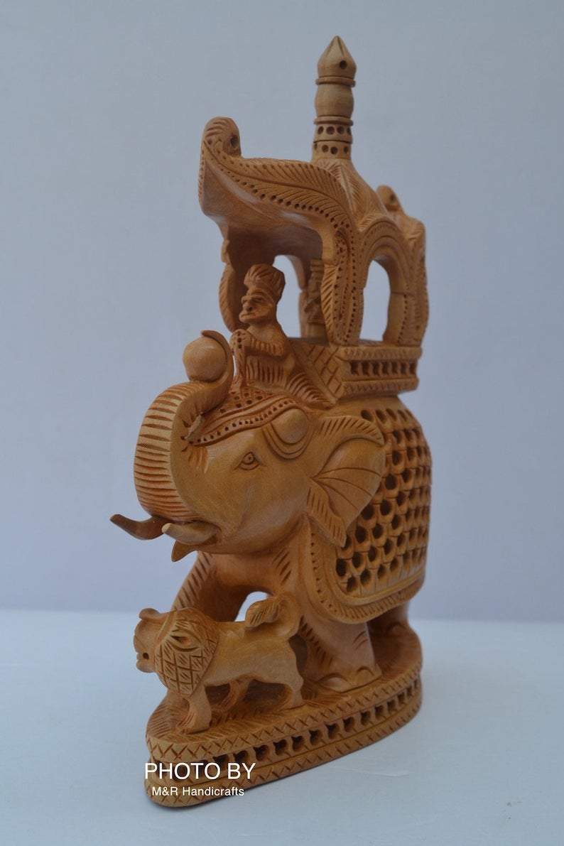Wooden Hand Carved Under Cut Ambabari Elephant Statue - Arts99 - Online Art Gallery