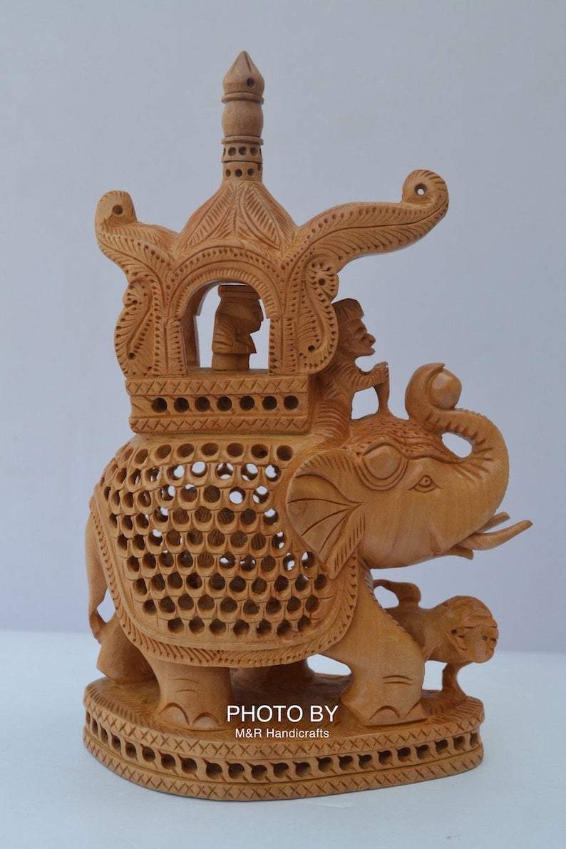 Wooden Hand Carved Under Cut Ambabari Elephant Statue - Arts99 - Online Art Gallery