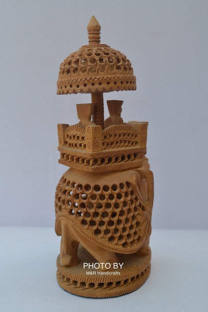 Wooden Carved Under Cut Round Ambabari Elephant Statue - Arts99 - Online Art Gallery